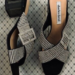 Charles David Black and Silver Heeled Sandals